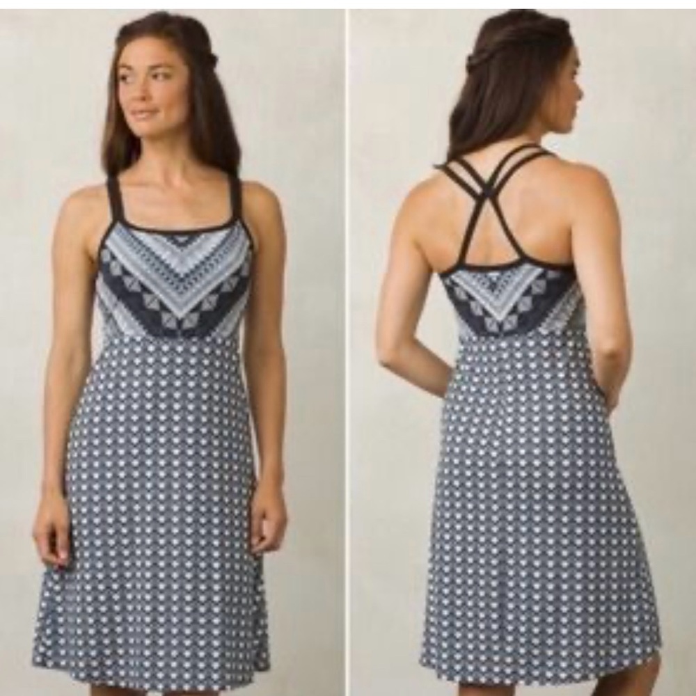 Prana Geometric Cora Built in Bra Strappy Activewear Dress L